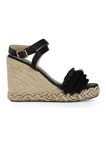 NERO | Sandali con zeppa e frange
