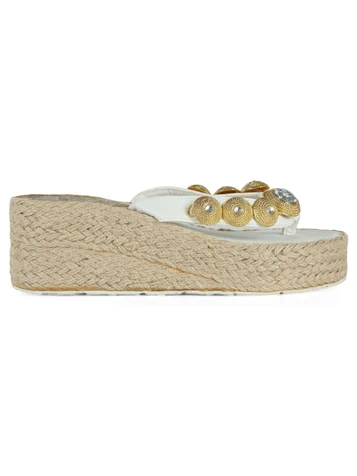 BIANCO | Sandali infradito con zeppa e pietre decorative