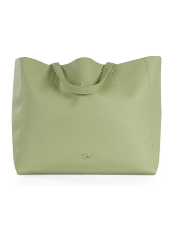 VERDE CHIARO | Borsa shopping effetto martellato con logo impresso