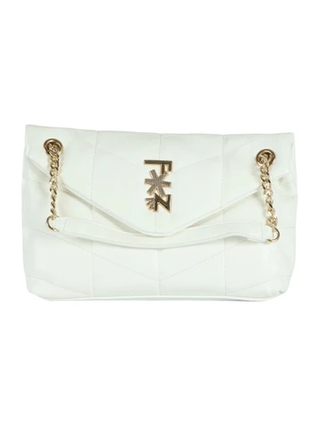 BIANCO | Borsa a spalla trapuntata con placca logo