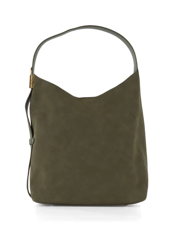 VERDE MILITARE | Borsa a spalla in effetto suede con logo impresso
