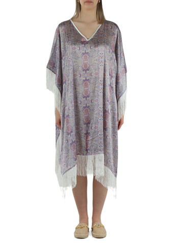 VIOLETT | Bedruckter Kaftan-Strandüberwurf mit Fransen