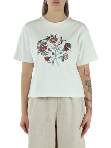 BIANCO | T-shirt in cotone interlock SABATO con ricamo frontale