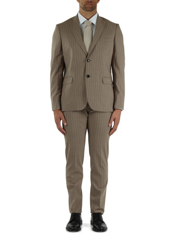 BEIGE | Abito due pezzi gessato Drop 7 in lana vergine Telai Castrignano Perrini