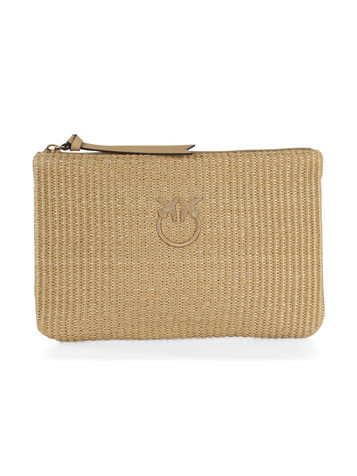 BEIGE | Raffia-Clutch mit Logostickerei