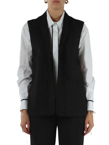 GRIGIO SCURO | Gilet gessato in misto viscosa