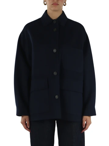 BLU SCURO | Cappotto stile camicia FOLK in lana vergine