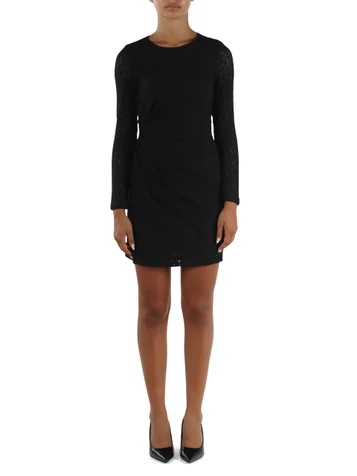 NERO | Abito drappeggiato in pizzo stretch GIRO