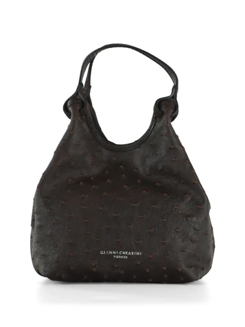 MARRONE | Borsa a mano in pelle stampa struzzo DUA Small