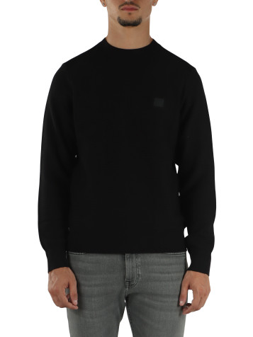 NERO | Maglia girocollo in cotone e cashmere con patch logo