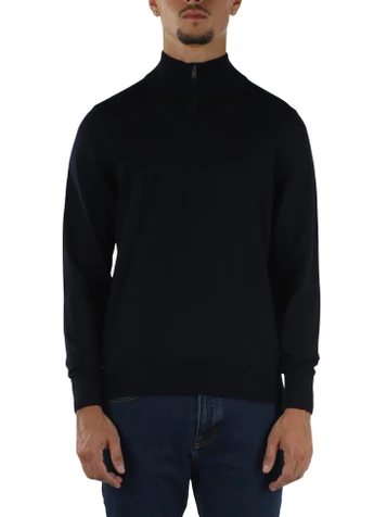 BLU SCURO | Maglia mezza zip in lana vergine merino extrafine
