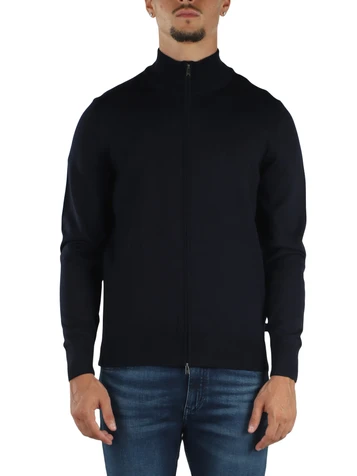 BLU SCURO | Cardigan con zip in lana vergine merino extrafine