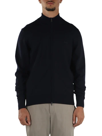 BLU SCURO | Cardigan con zip in lana vergine merino extrafine