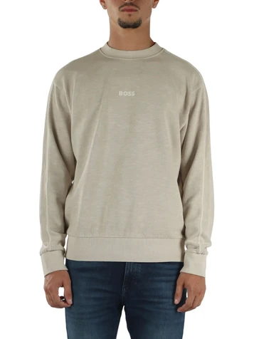 BEIGE | Felpa girocollo in cotone fiammato