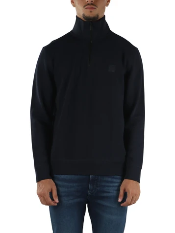 BLU SCURO | Felpa mezza zip con patch logo