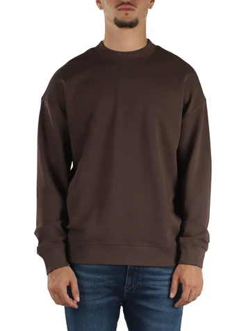 MARRONE | Felpa girocollo in cotone garzato