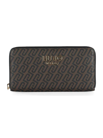 MARRONE | Portafoglio con zip CALIWEN Large con stampa logo
