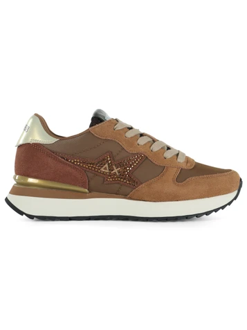 MARRONE CHIARO | Sneakers in pelle e tessuto STARGIRL STRASS LOGO