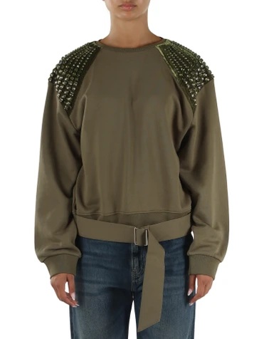 VERDE MILITARE | Felpa OCTAVIA con pietre applicate