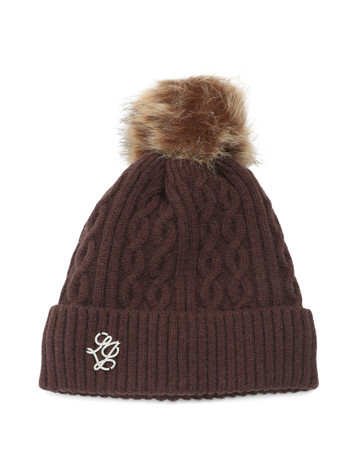 MARRONE | Cappello con ponpon e lavorazione a trecce