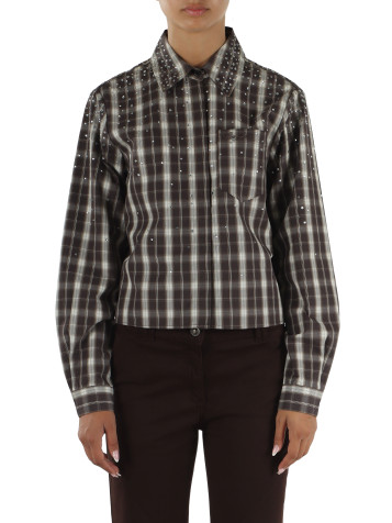 MARRONE | Camicia cropped in cotone con strass