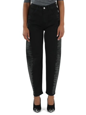NERO | Pantaloni jeans cinque tasche balloon con strass