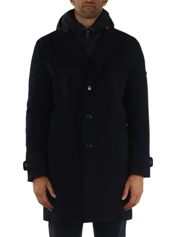 BLU SCURO | Cappotto in lana vergine con pettorina rimovibile