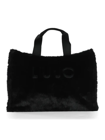 NERO | Borsa tote in ecopelliccia con scritta logo