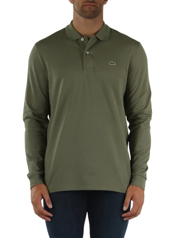 VERDE | Polo manica lunga Classic Fit in cotone piquet