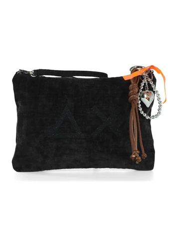 NERO | Pochette in velluto con stampa logo glitterata