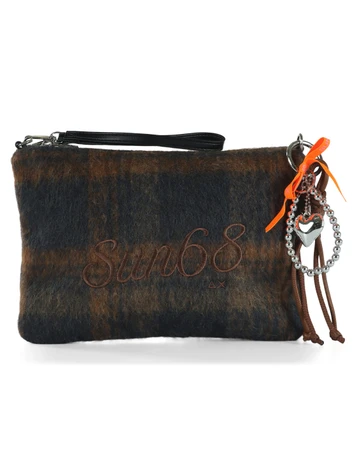 MARRONE | Pochette in misto lana con logo frontale