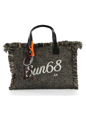 NERO | Borsa in misto lana CALI Midi con logo frontale