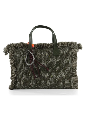 VERDE | Borsa in misto lana CALI Midi con logo frontale