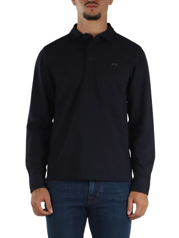 BLU SCURO | Polo manica lunga in cotone piquet