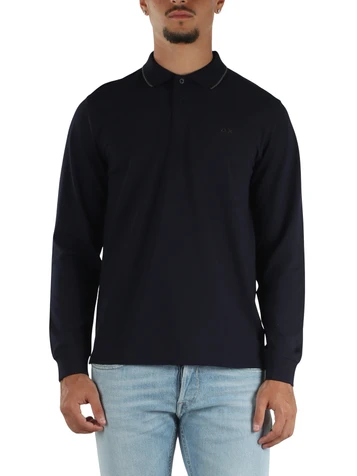 BLU SCURO | Polo manica lunga in cotone piquet