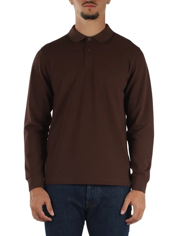 MARRONE | Polo manica lunga in cotone piquet