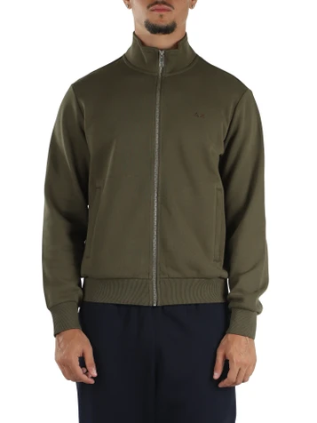 VERDE MILITARE | Felpa in misto cotone con zip e toppe ai gomiti