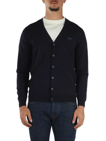 BLU SCURO | Cardigan in lana merino e cotone