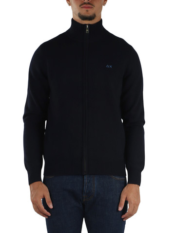 BLU SCURO | Cardigan con zip in misto lana merino e cashmere