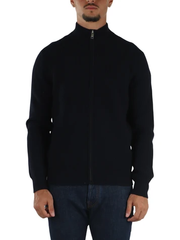 BLU SCURO | Cardigan a costine con zip in misto lana merino e cashmere