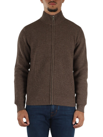 TORTORA | Cardigan a costine con zip in misto lana merino e cashmere