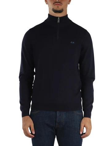 BLU SCURO | Maglia mezza zip in lana merino e cotone