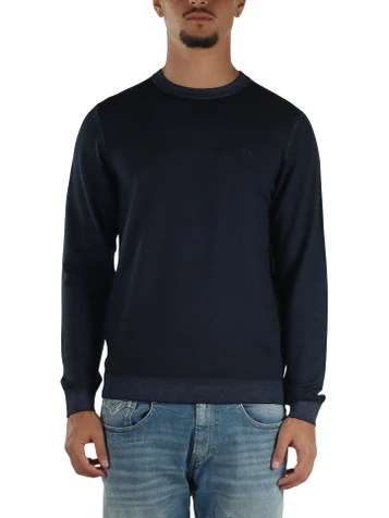 BLU | Maglia girocollo in lana merino effetto vintage