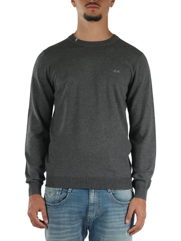GRIGIO SCURO | Maglia girocollo in lana merino e cotone