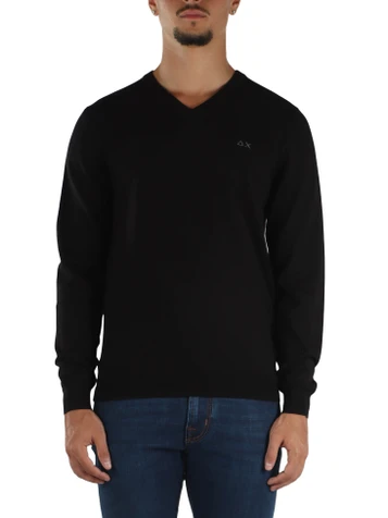 NERO | Maglia collo a V in lana merino e cotone