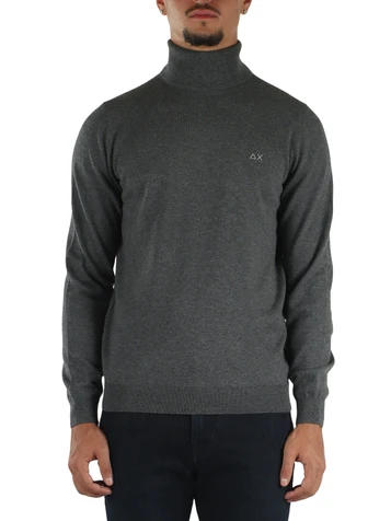 GRIGIO SCURO | Maglia collo alto in lana merino e cotone