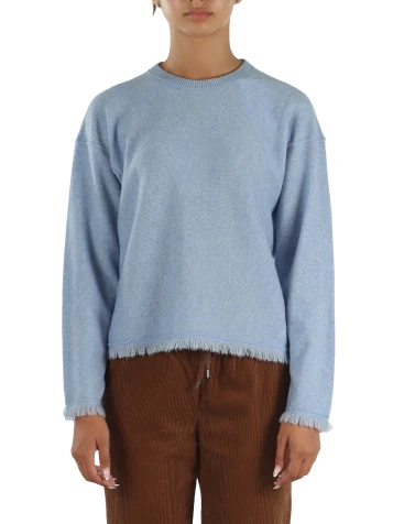 AZZURRO | Maglia in lana merino e cashmere con polsi e fondo sfrangiati