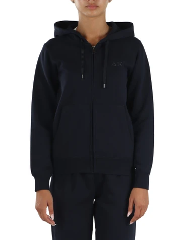 BLU SCURO | Felpa in misto cotone con zip e cappuccio