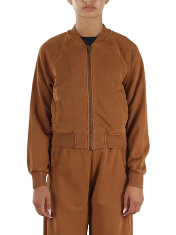 MARRONE CHIARO | Felpa con zip in cotone garzato
