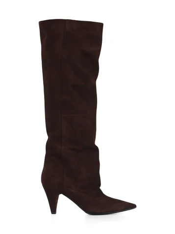 MARRONE | Stivali in suede con tacco a cono